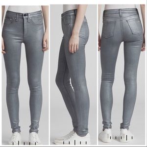 Rag & Bone High-Rise Coated Ankle Skinny Jeans in Gunmetal